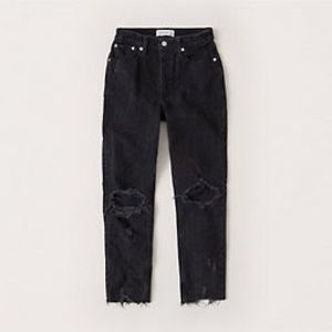 Abercrombie & Fitch Curve Love High Rise Mom Jeans Ripped Black | Size 29/8R